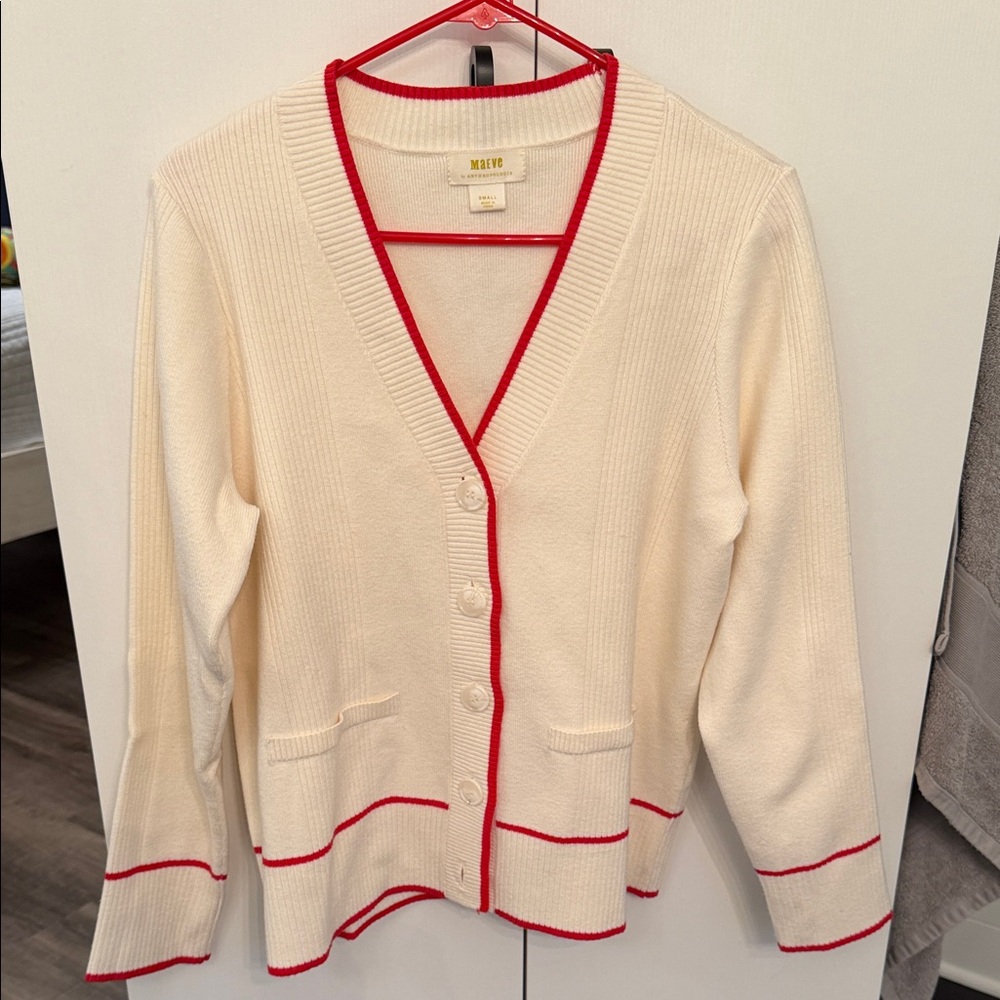 Maeve Cream Cardigan with Red Accents